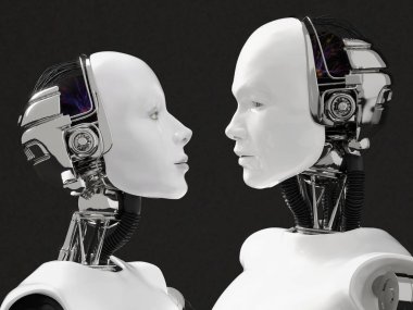 bir kadın ve erkek robot başkanları 3D render.