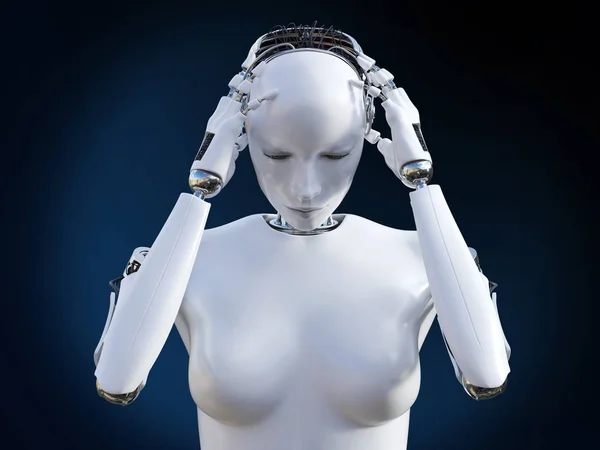 Rendering 3D di robot femmina con mal di testa . — Foto Stock