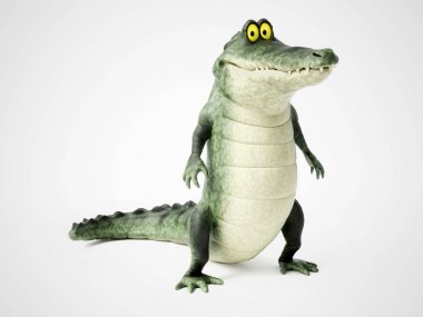 bir çizgi film timsah ayakta 3D render.