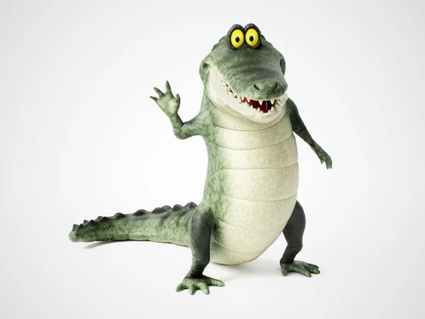 Representación 3D de un cocodrilo de dibujos animados ondeando . — Foto de Stock