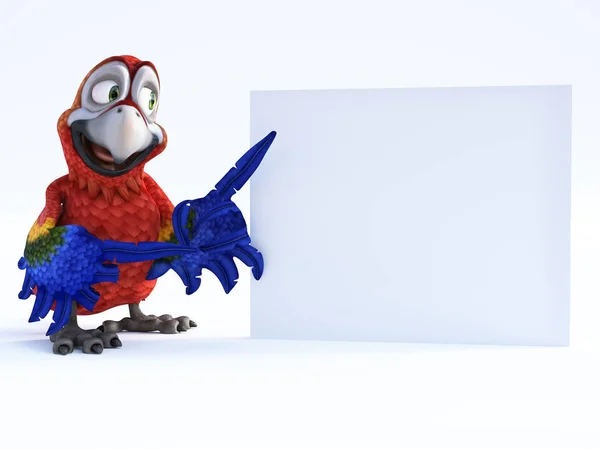 Απόδοσης 3D καρτούν παπαγάλος στραμμένη σε ένα κενό σημείο. — Φωτογραφία Αρχείου