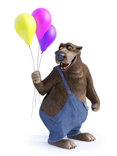 Κινούμενα σχέδια αρκούδα κατέχει τρεις μπαλόνια. — Φωτογραφία Αρχείου