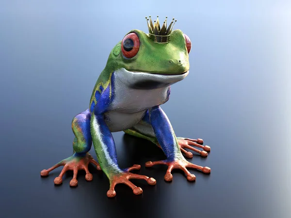 3D rendering of a realistic red-eyed tree frog wearing crown. — Stock Photo, Image