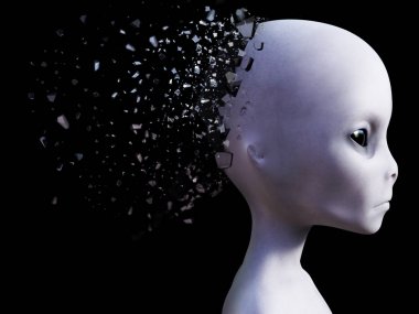 paramparça bir uzaylı kafası 3D render.