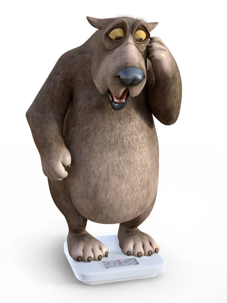 3D renderização de urso de desenho animado chocado em escalas . — Fotografia de Stock