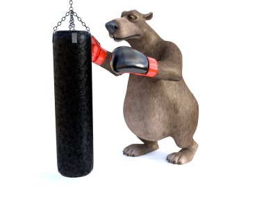 kum torbası Delme karikatür ayı 3D render.