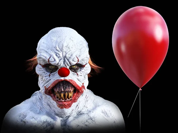 3D-weergave van een kwaad kijken clown met ballon. — Stockfoto