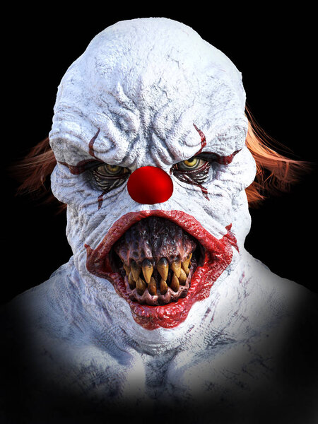3D rendering of an evil looking clown.