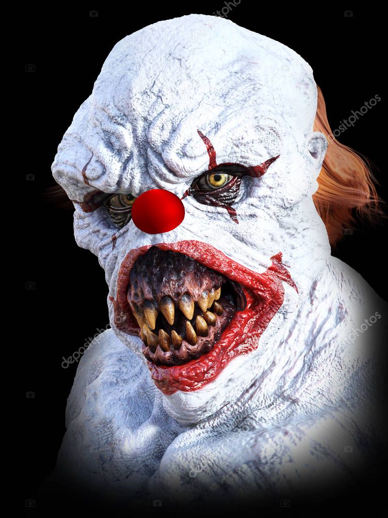 3D rendering of an evil looking clown.