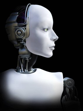 3D render kadın robot baş.