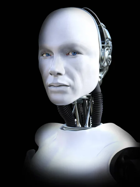 Τρισδιάστατη απεικόνιση του κεφάλι αρσενικό ρομπότ. — Φωτογραφία Αρχείου