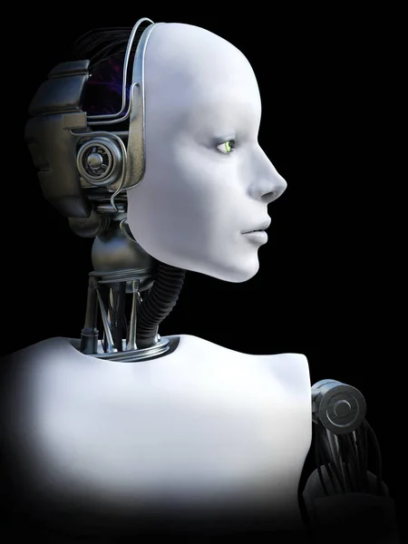 Rendering 3D della testa del robot femminile . — Foto Stock