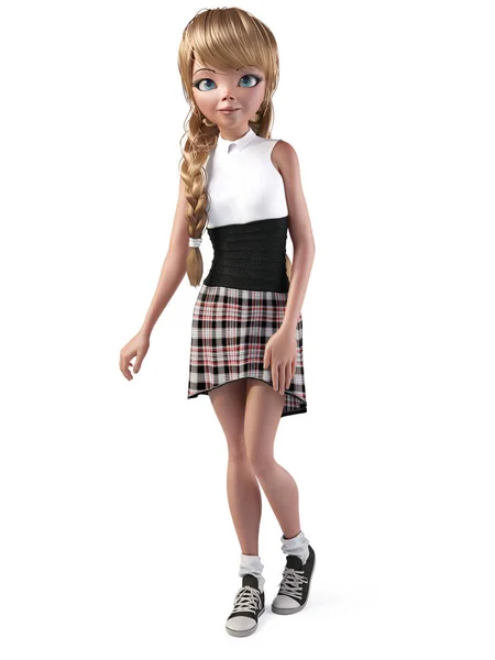 3D renderização de um bonito adolescente cartoon menina . — Fotografia de Stock