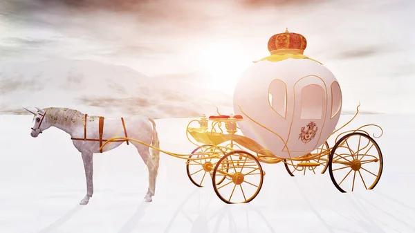 3D-rendering av en sagolik vinter unicorn vagn. — Stockfoto