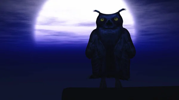 月明かりの下で夜のフクロウの 3 d レンダリング. — ストック写真