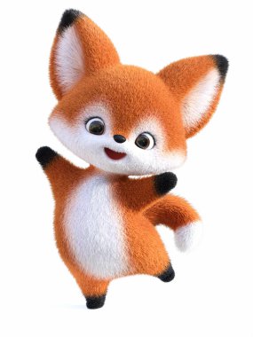 Bir Kawaii çizgi filminin 3 boyutlu canlandırması zevkten zıplayan tilki..