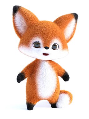 Bir Kawaii çizgi film tilkisinin 3 boyutlu canlandırması.