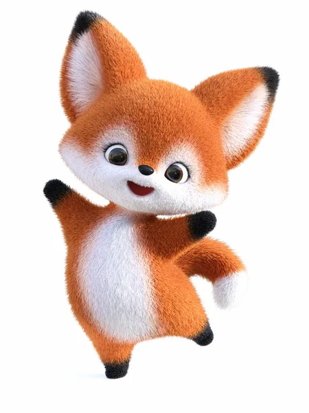 3D rendering of a kawaii cartoon fox jumping for joy. — Stock Photo, Image