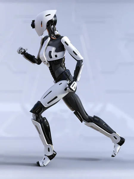 3D renderização de um robô andróide feminino em execução . — Fotografia de Stock