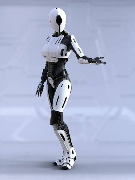3D візуалізація жіночого робота андроїда позує . — стокове фото