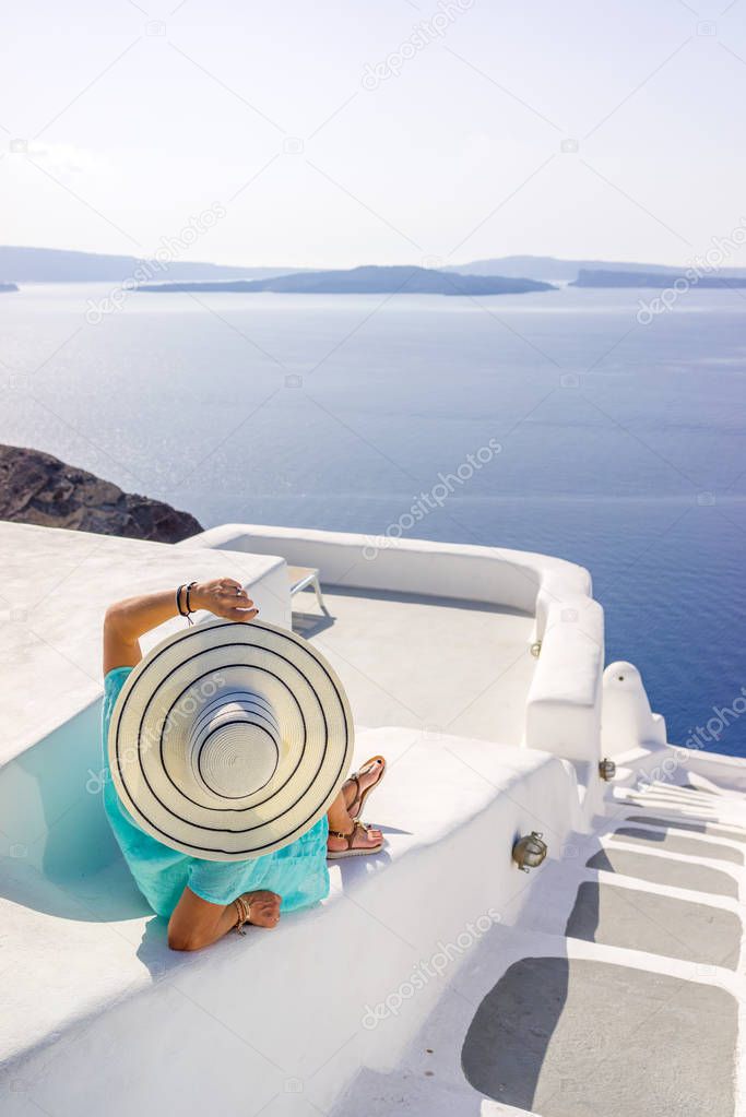 Young woman on holidays, Santorini 