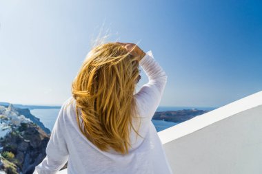 ziyaret ünlü beyaz Adası Santorini Yunanistan,