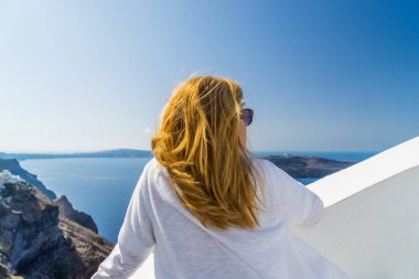 ziyaret ünlü beyaz Adası Santorini Yunanistan,