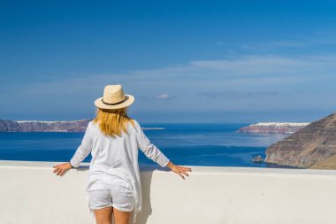  ziyaret ünlü beyaz Adası Santorini Yunanistan,