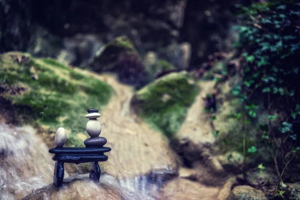 Rock Zen Stack in front of waterfall. — Stock Photo, Image