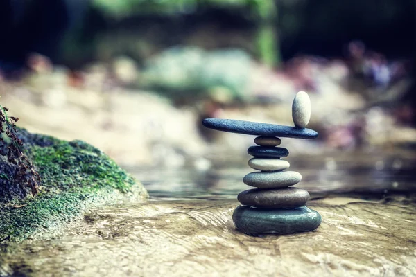 Rock Zen Stack in front of waterfall. — Stock Photo, Image