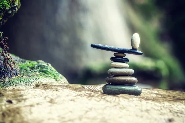 Rock Zen Stack in front of waterfall. — Stock Photo, Image