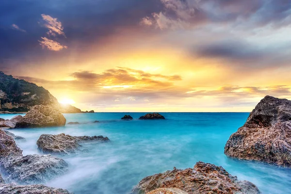 Agios Nikitas, a naplemente - Lefkas sziget — Stock Fotó