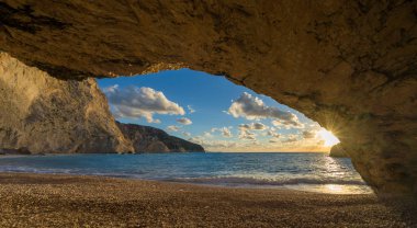 Porto Katsiki beach günbatımı Lefkada Adası Yunanistan 