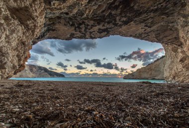 Porto Katsiki beach günbatımı Lefkada Adası Yunanistan 