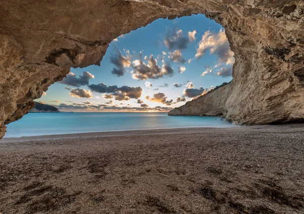 Porto Katsiki strand sunset a Lefkada-sziget, Görögország — Stock Fotó