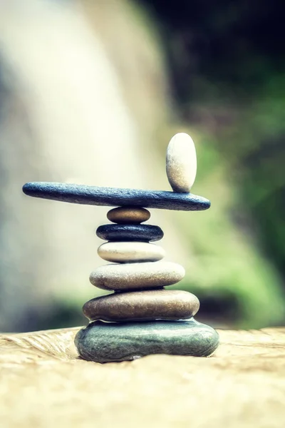 Rock Zen Stack in front of waterfall. — Stock Photo, Image