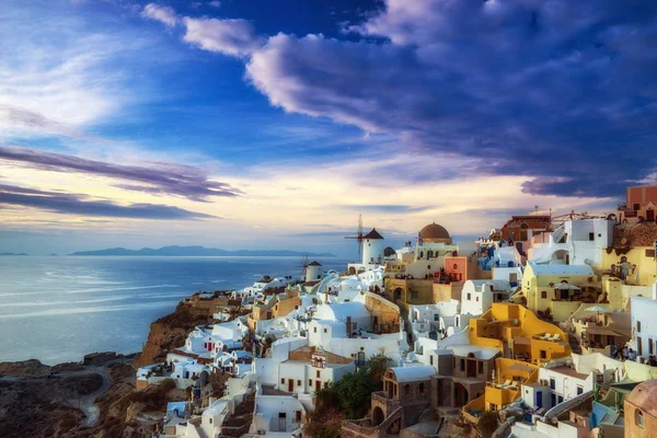 Cityscape Oia Traditional Greek Village Santorini Sunset Greece — Stock Photo, Image