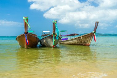 Traditional long-tail boat on the beach in Railay beach  