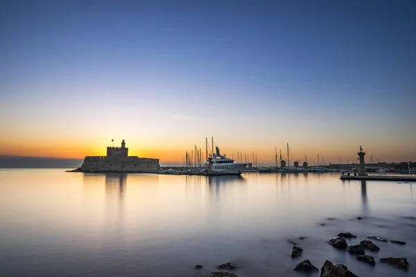 Fortress on the Mandraki harbour of Rhodes Greece — Stock Photo, Image