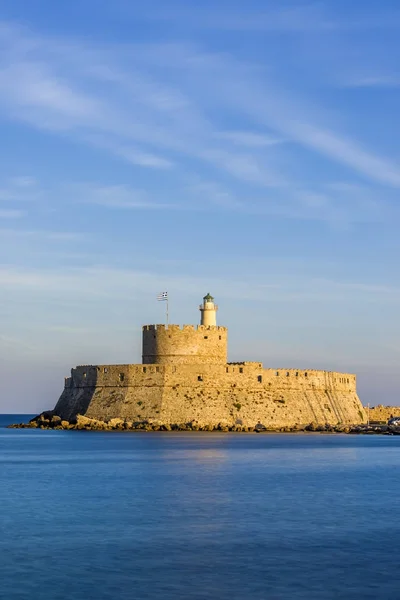 Agios Nikolaos fortress on the Mandraki harbour of Rhodes — Stock Photo, Image