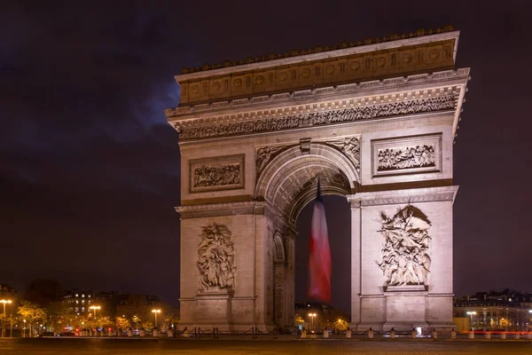 Paris Arc de Triomphe Triumphal Arch at Chaps Elysees at night, — Stock Photo, Image