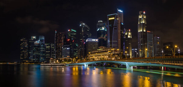Singapore, Singapore - APRIL 22,2018: View at Singapore City Skyline, which is the iconic landmarks of Singapore