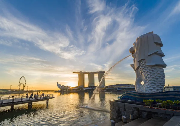 Singapore City Singapore Luty 2020 Singapur Merlion Park Centrum Singapuru — Zdjęcie stockowe