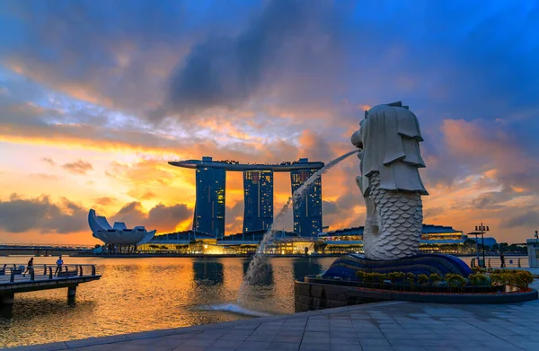 Singapore Città Singapore Febbraio 2020 Singapore Merlion Park Centro Singapore — Foto Stock