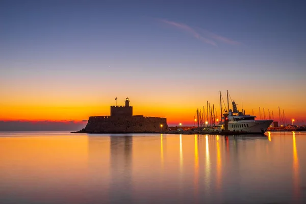 Porto Ilha Rodes Grécia Nascer Sol — Fotografia de Stock