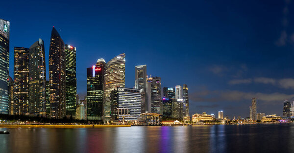Singapore, Singapore - FEBRUARY 14, 2020: View at Singapore City Skyline at night