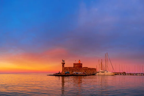 Porto Ilha Rodes Grécia Nascer Sol — Fotografia de Stock