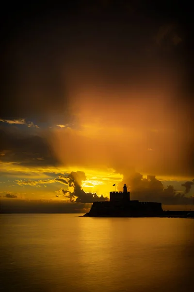 Haven Van Rhodos Eiland Griekenland Bij Zonsopgang — Stockfoto