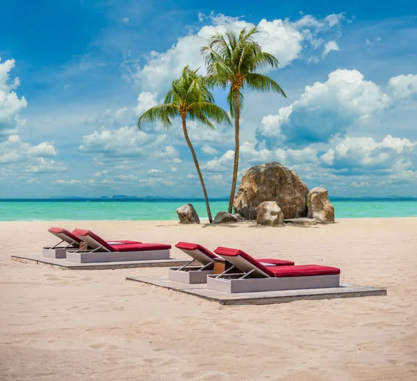 Leżaki Tropikalnej Plaży — Zdjęcie stockowe
