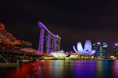 SINGAPORE CITY, SINGAPORE - FEBRUARY 19, 2020: Marina Bay Sands at night the largest hotel in Asia. It opened on 27 April 2010. 